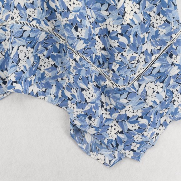 Ralph Lauren Skirt Women's Plus Floral Print A-line Handkerchief Hem White Blue - Picture 5 of 8